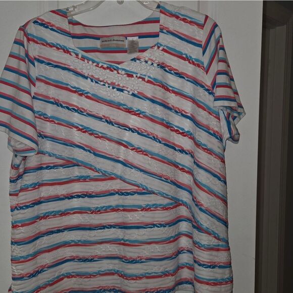 Alfred Dunner Woman Stretch Beaded Neck Blouse - Picture 4 of 5